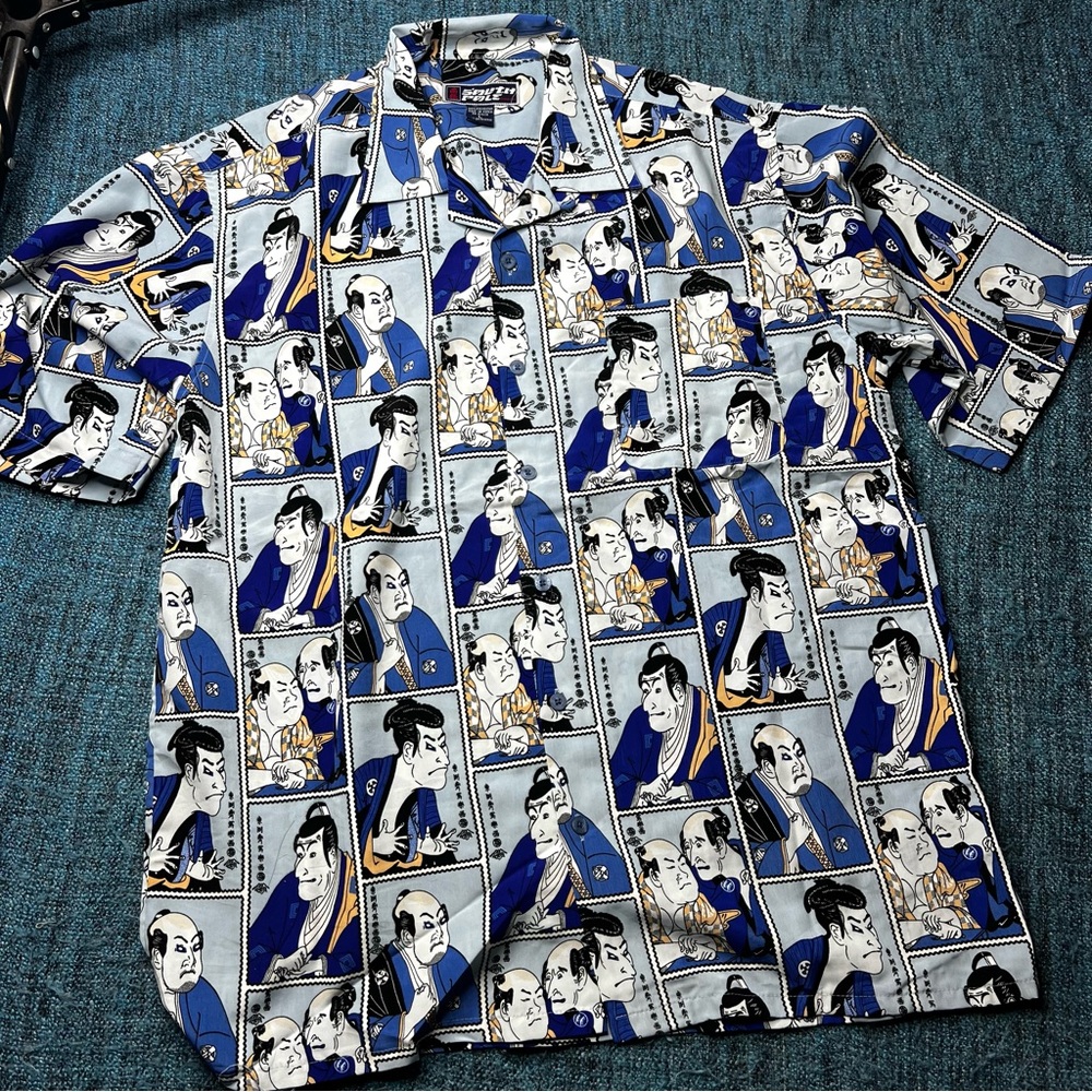 Vintage Y2K South Pole Asian Japanese Samurai Button Up Shirt in Blue